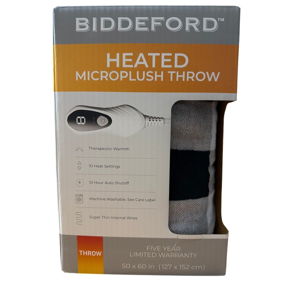 Biddeford Heated Microplush Throw Black & White Buffalo Plaid 50 in x 60 in New